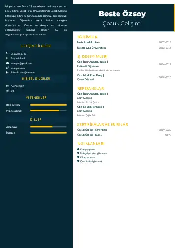 Çocuk Gelişimi Bölümü CV Örnekleri cv indir